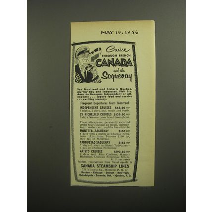 1956 Canada Steamship Lines Cruise Ad - Cruise Through French Canada