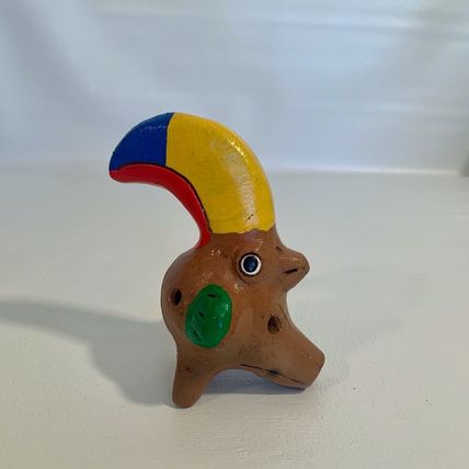Vintage Ocarina Folk Art Clay Toucan Whistle 3 Head Flute Shape Shift Animal 5”
