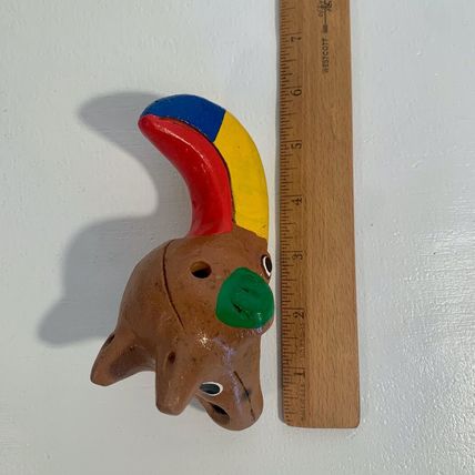 Vintage Ocarina Folk Art Clay Toucan Whistle 3 Head Flute Shape Shift Animal 5”