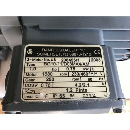 NEW DANFOSS BAUER BG10-11/D08MA4/AM 3PHASE MOTOR,1HP,1680RPM,BG 10-02-AL-1,TH