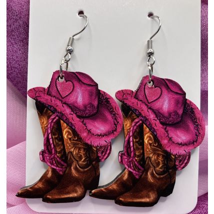 Earrings Home on the Range Floral Cowboy Boots & Hat #921