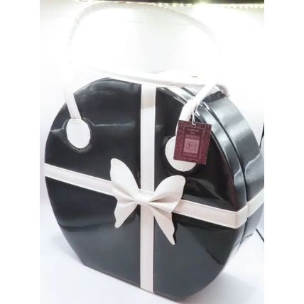 Round Black & White Jewellery Box with White Bow & Handles 43 CM Gift Storage