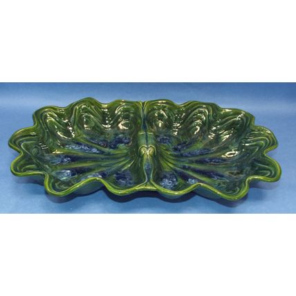 California Pottery USA 3022 Divided Seashells Serving Dish Green Purple MCM
