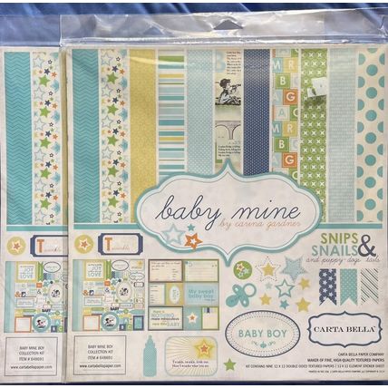 2 - Baby Mine Boy Scrapbook Papers 9 double sided textured papers sealed #400