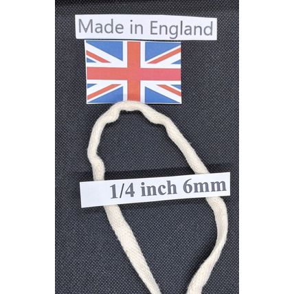 Oil lamp wick round cotton 36 inch long and 1/4 or 6 mm diameter made in England