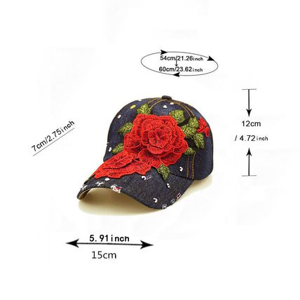 Flower Floral Baseball Cap Adjustable back 02 Women's Bling Hat Rhinestones Rose
