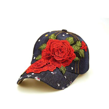 Flower Floral Baseball Cap Adjustable back 02 Women's Bling Hat Rhinestones Rose