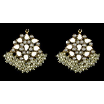 PAKISTANI INDIAN WOMEN GIRLS GOLD-PLATED THAPA KUNDAN EMBELLISHED NATURAL PEARLS