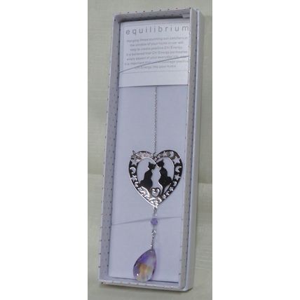 Suncatcher Cats Heart Stars Moons Window Hanging Lilac 3D Tear Drop Crystal