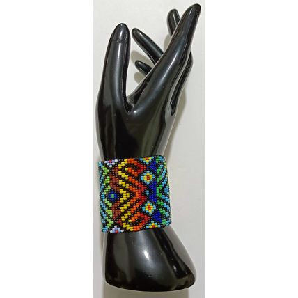 Traditional Huichol Art. Mexico Glass Seed Beads Bracelet. Crazy Waves 3