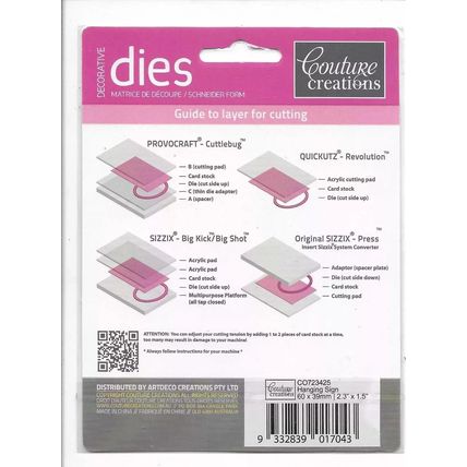Couture Creations. Hanging Sign Die Set. Die Cutting Cardmaking Scrapbooking