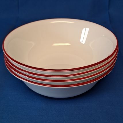 Lot 4 Corelle BANDHANI or SPLENDOR 6 1/4" Cereal BOWLS Red Rim Band Soup