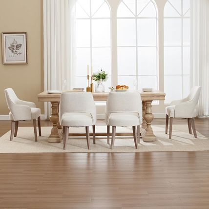 Linen Dining Chairs Set of 4 Upholstered Accent Chairs Side Chair with Wood Legs
