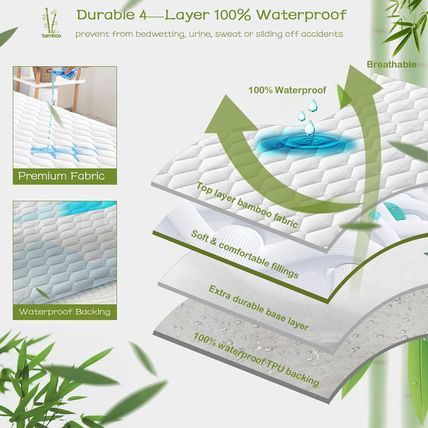 GRT Full Mattress Protector Waterproof, Rayon from Bamboo, Cooling Quilted Fitte