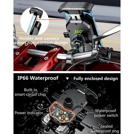 KEWIG Waterproof Motorcycle Phone Mount Qi 15W Wireless & USB C 20W Fast Chargei