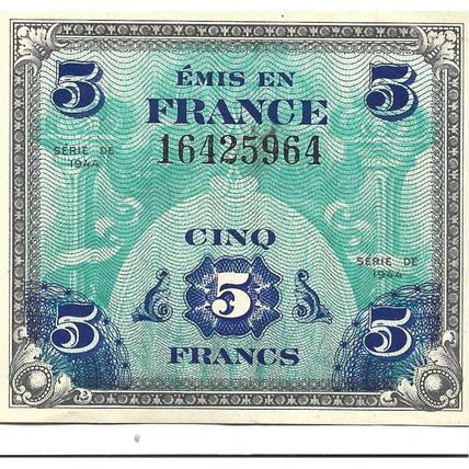 1944 Military Currency 5 Francs XF