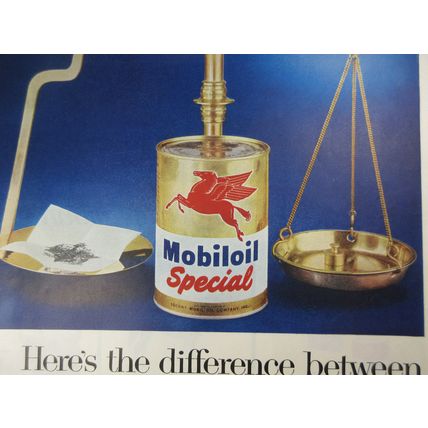 Vintage Print Ad 1956 Mobil Oil Special Gold Scales Advertizement Red Pegasus