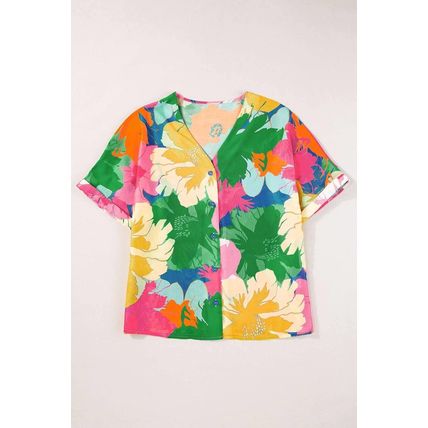 Multicolour Floral Print Folded Short Sleeve Shirt