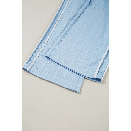 Beau Blue Textured Colorblock Edge Tank Top High Waist Pants Set