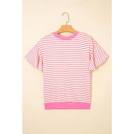 Sachet Pink Sequined American Flag Bow Patched Striped Ruffled Sleeve Blouse