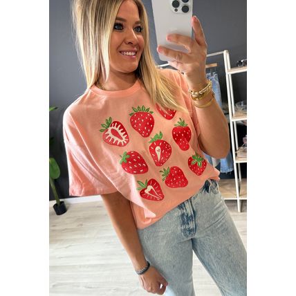 Pink Strawberry Fruit Pattern Graphic Tee
