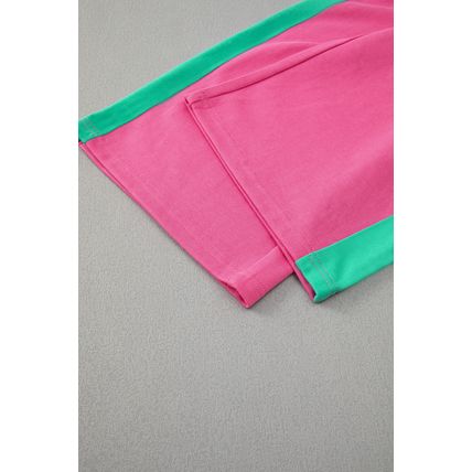 Rose Red 2pcs Color Block Pullover Loose Pant Set