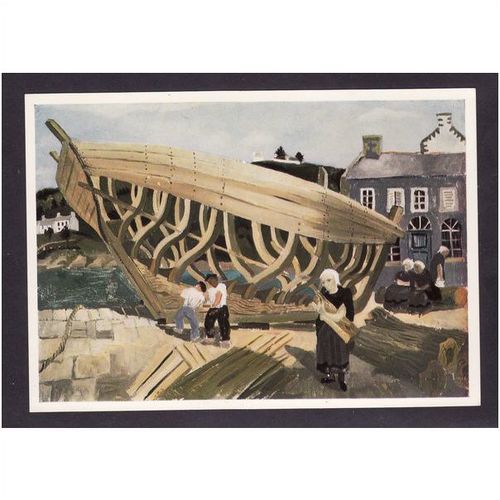 ART POSTCARD - BUILDING THE BOAT, TREBOUL 1930 CHRISTOPHER WOOD - UNUSED