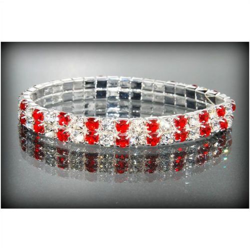 2 Row Wedding Party Ruby Red Clear Rhinestone Stretch Bracelet Jewellery 1375