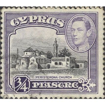CYPRUS, King George VI, Church at Peristerona, violet 1938, ¾piastre, #2