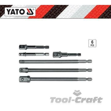 YATO HEX socket adaptor set 6 pcs, 1/2", 3/8", 1/4" 50 & 150mm long (YT-04629)