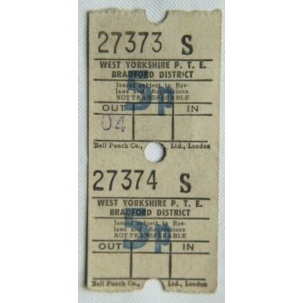 Vintage: West Yorkshire PTE Bradford bus ticket 5p x 2