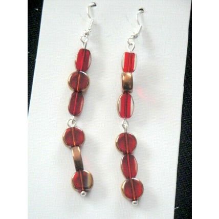Small bronze dipped round & oval crystal glass long swing earrings