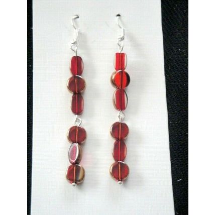 Small bronze dipped round & oval crystal glass long swing earrings