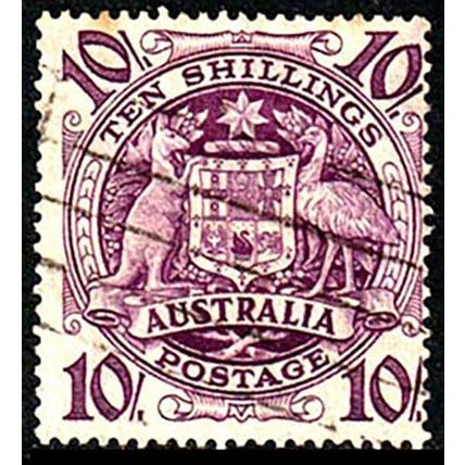 Australia 1949 Coat of Arms 10/- Used Stamp CofA wmk