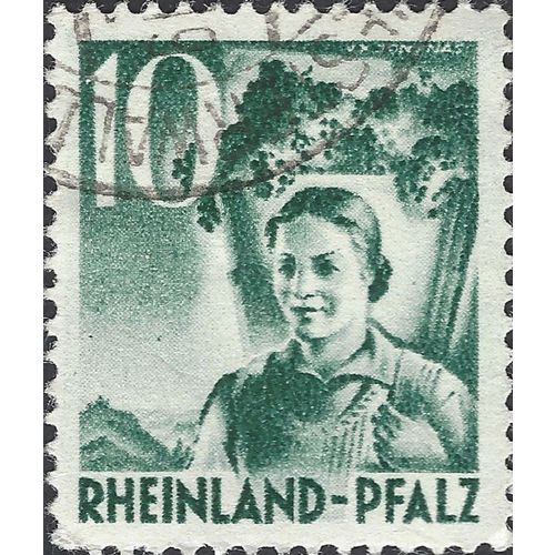 RHEINLAND PFALZ, Wine making, blue-green 1948, 10pf, #4