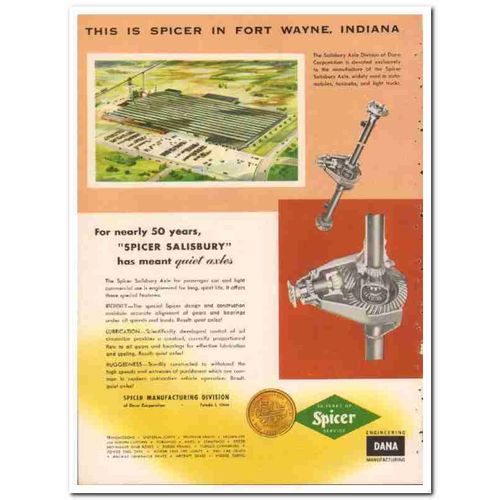 dana corp 1954 spicer salisbury axle fort wayne indiana vintage ad