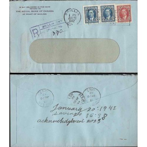 Canada Mufti Issue 1942 REGISTERED COMBO Orillia, ONT 13 Cent Rate