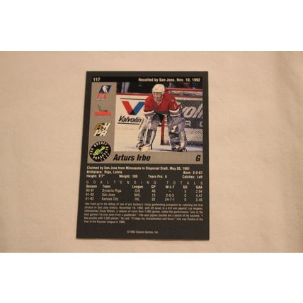Arturs Irbe 1993 Classic Pro Hockey Prospects NO. 117