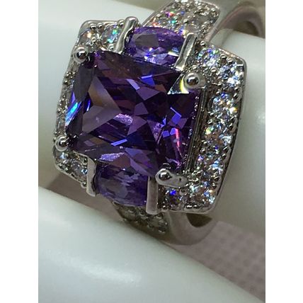 Ring Crystal Purple and White Sterling Silver #001 USA Seller