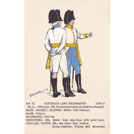 Austrian Line Regiment 2nd 4th Officers Ferdinand Napoleonic War Uniform Postcar