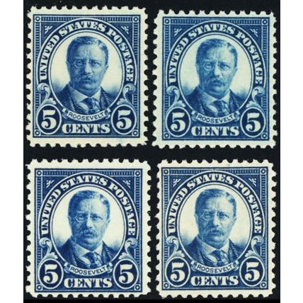 557, Mint F-VF NH 5¢ Four Fresh Stamps CV $140. - Stuart Katz