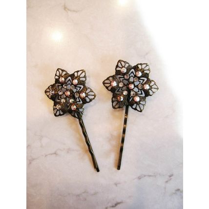 Antique bronze hair pin with swarovski crystals (set of two)