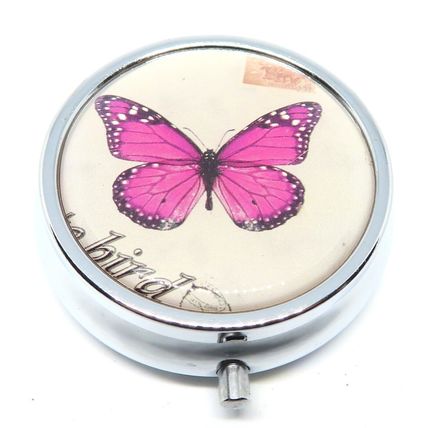 Pink & Black Butterfly & Flowers 1.5 CM Pill Box Carte Postal Christmas Gift