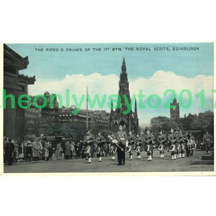 Pipes & Drums, 1st Btn Royal Scots, Edinburgh, Scotland, Postcard