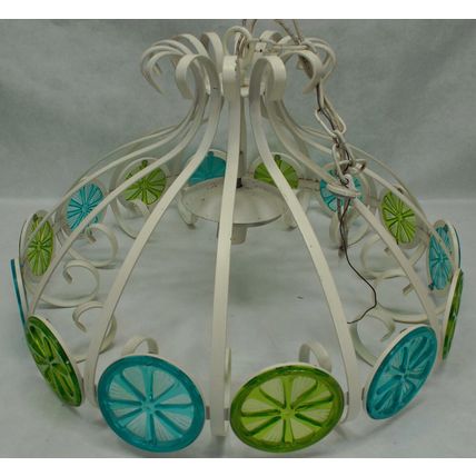 Rare 1970s Halo Los Angeles Boho Chic Ceiling Light Oranges Lemons Blue Green