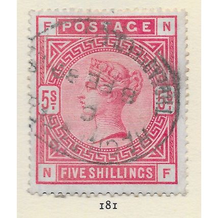 5/- CRIMSON QV GB 1884 USED CLASSIC SG181 181 SG FINE DATED REGISTERED PMK
