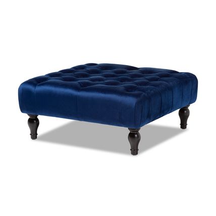 Royal Blue / Slate Gray Velvet Square Tufted Cocktail Ottoman Coffee Table 35.3"