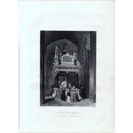 TOMB OF QUEEN ELIZABETH 1876 Thomas Hosmer Shepherd ANTIQUE ENGRAVING