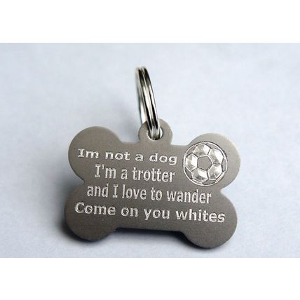 FOOTBALL DOG TAG PERSONALISED BONE SHAPED BOLTON TAG I'M A TROTTER