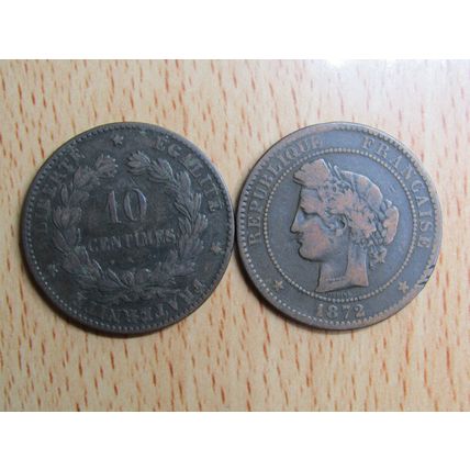 France Republic 1872K 10 Centimes Coin